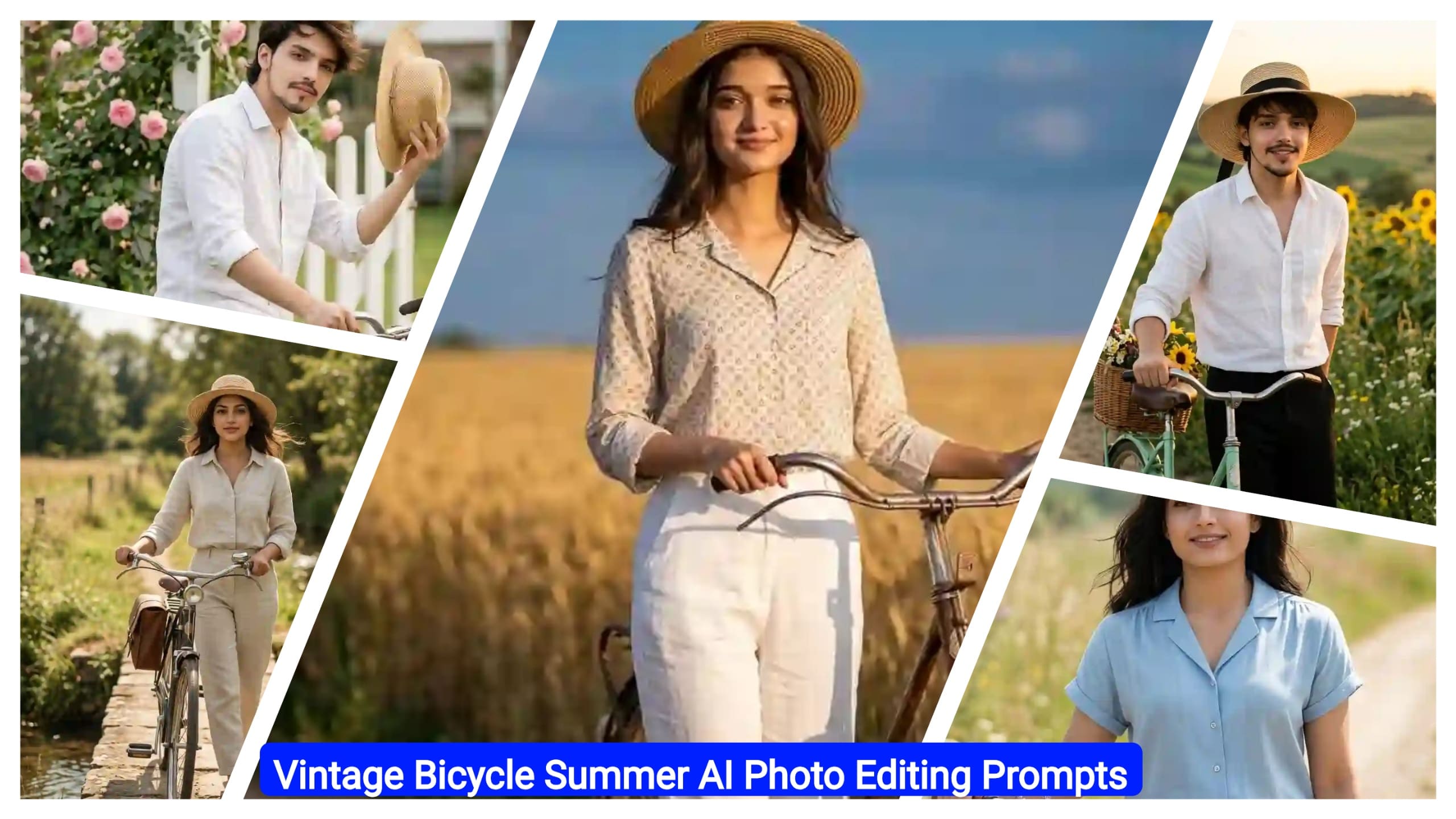 Vintage Bicycle Summer AI Photo Editing Prompts for Boys and Girls