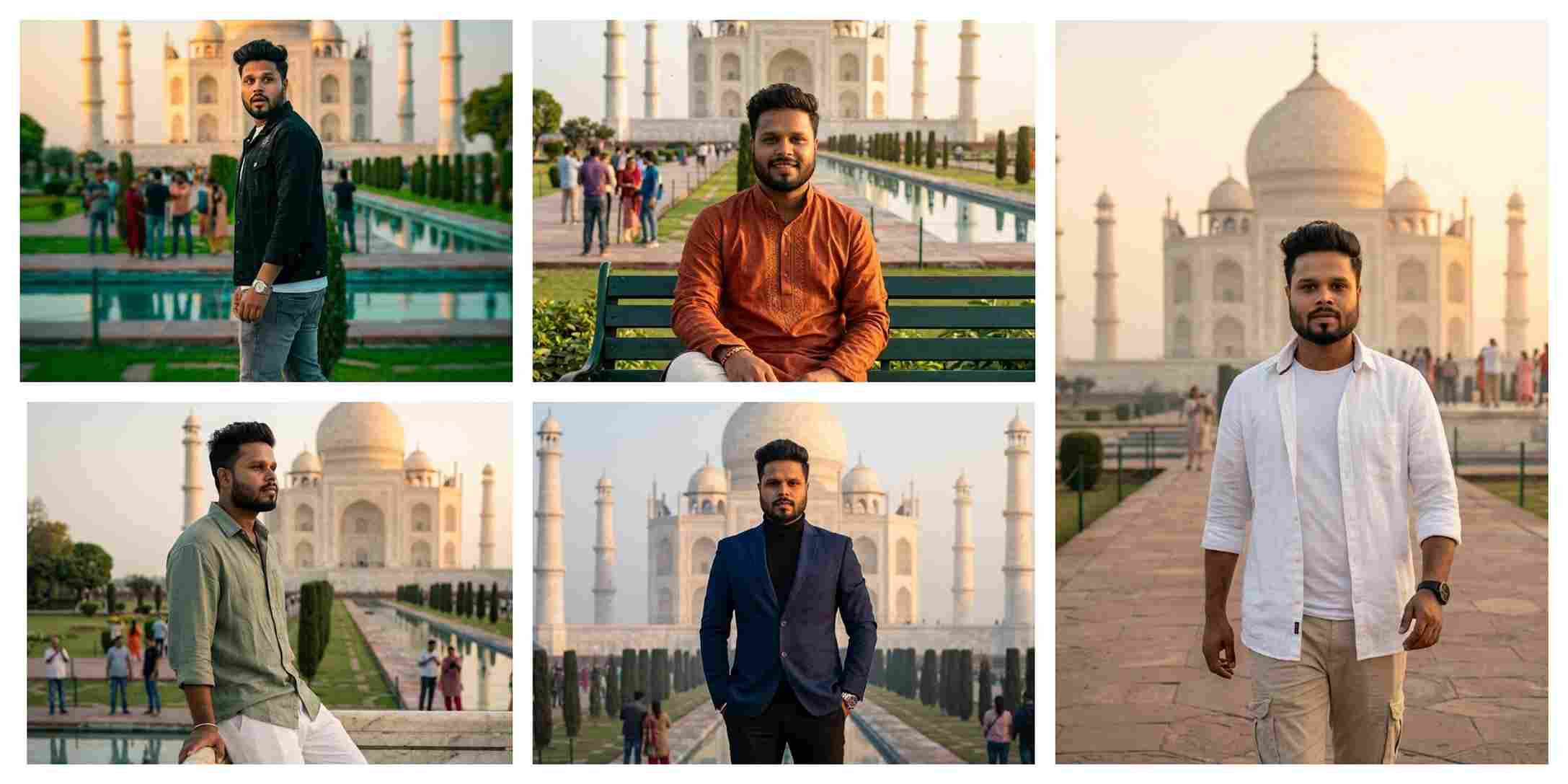 Cinematic Taj Mahal Travel Portrait AI Prompt | AI Image Generator