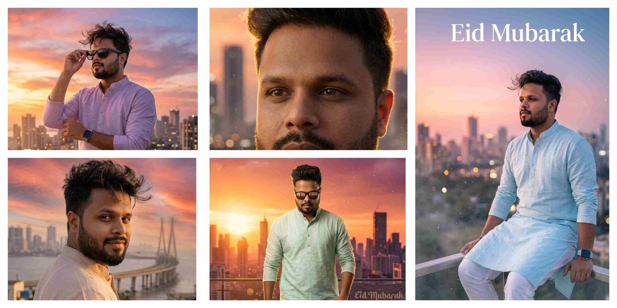 Viral Instagram Rooftop Eid Portrait AI Prompt With Golden Sunset City Lights