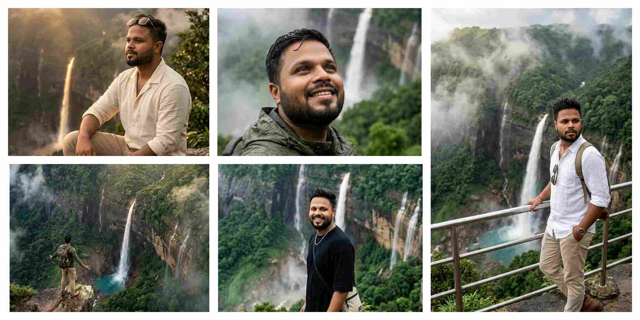 Cinematic Nohkalikai Falls AI Prompt With Golden Hour Waterfall View